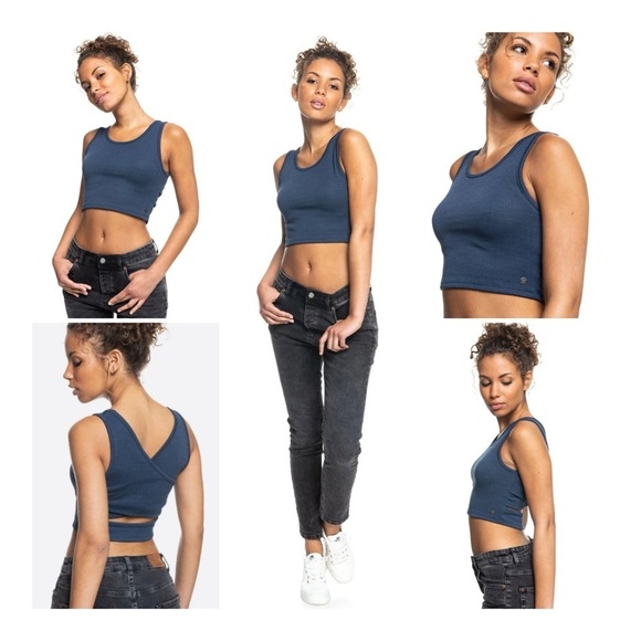 Roxy Tops - Roxy Good Keepsake Navy Textured Crop Top